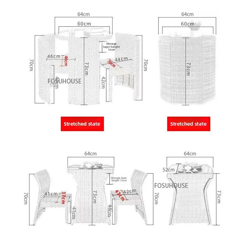 Outdoor Leisure Storage Rattan Tables and Chairs Outdoor Table and Chairs Rattan Chairs Three-piece Set Balcony Coffee Tables