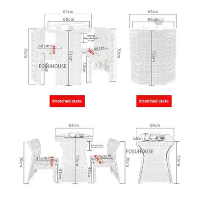 Outdoor Leisure Storage Rattan Tables and Chairs Outdoor Table and Chairs Rattan Chairs Three-piece Set Balcony Coffee Tables