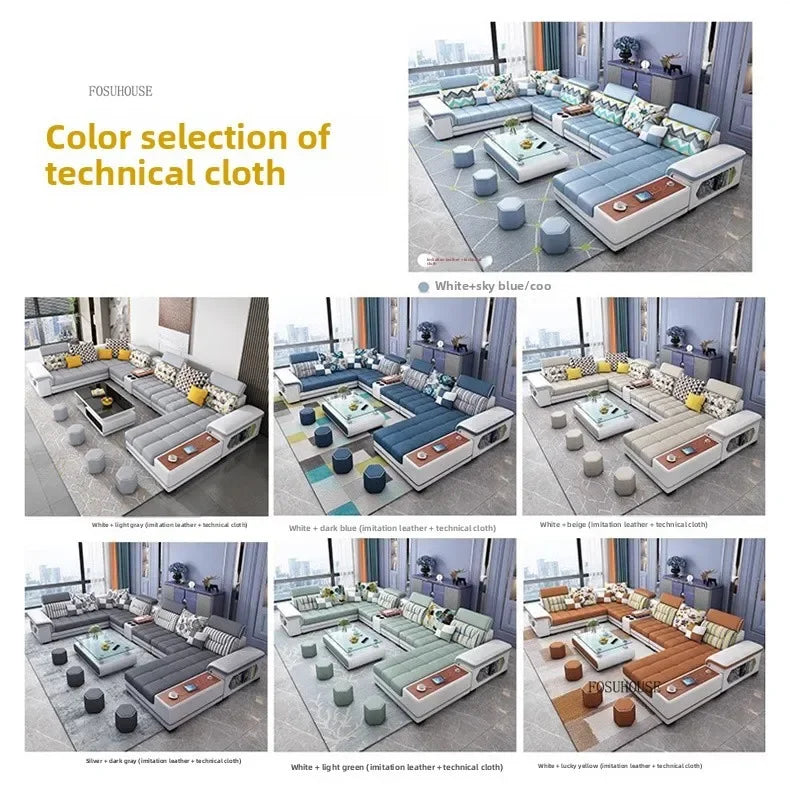 Luxury U-Shape Tech Fabric Living Room Sofas Sets with USB Villa Recliner Sofas Design Modularity Sofa for Living Room Furniture