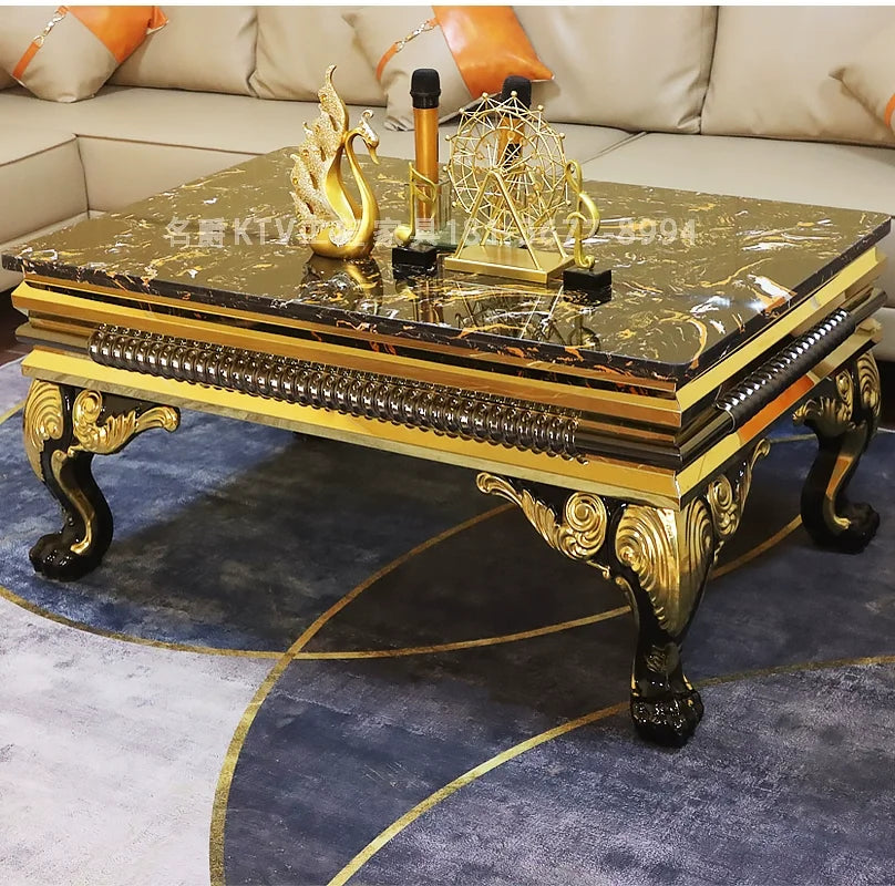 New KTV coffee table party bar light luxury marble coffee table European card seat stainless steel table customizat