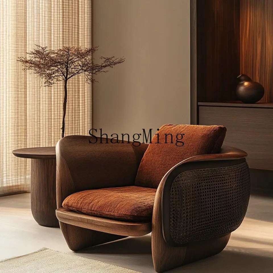 HJ Modern Light Luxury Lazy Solid Wood Single Sofa Chair Soft Decoration Living Room Leisure Armrest Balcony Deckchair