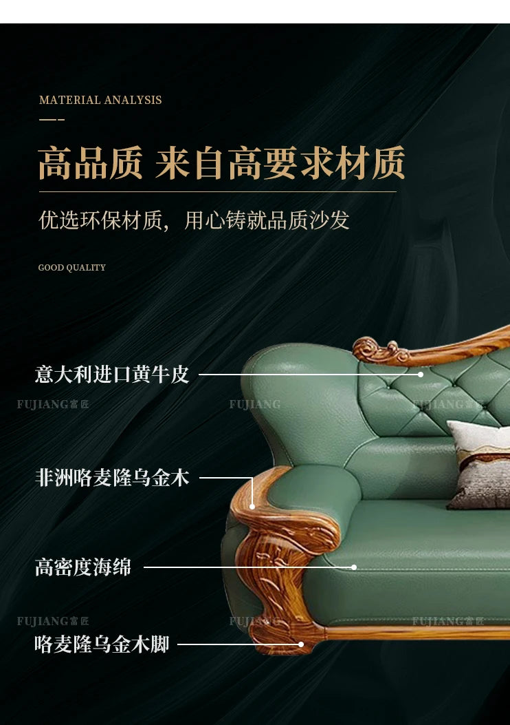 European ebony leather sofa Chinese 1234 living room combination  FT