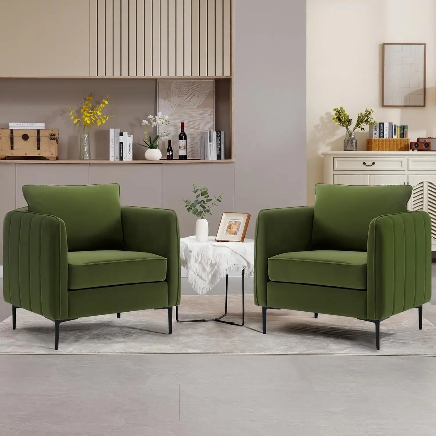 Modern Upholstered Sofa Chair, Velvet Accent Chairs Set of 2, Comfy Armchair with Thick Cushion & Metal Legs, Customized
