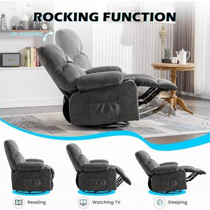 MAHOMICO Recliner Chair Oversized Swivel Rocker with Vibration Massage & Lumbar Heating, 360° Swivel, USB Charging Port