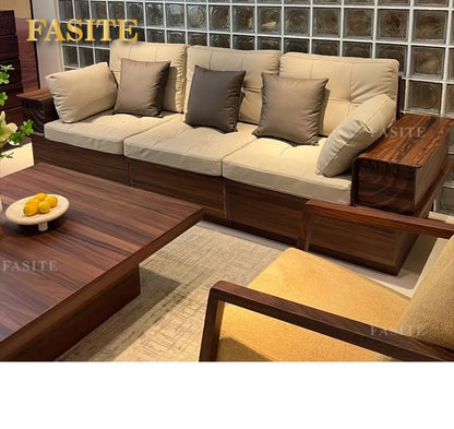 Solid wood sofa black walnut living room new new Chinese-style small apartment storage box body dual-purpose