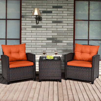 3 PCS Patio Rattan Furniture Set Cushioned Conversation Set Sofa Orange