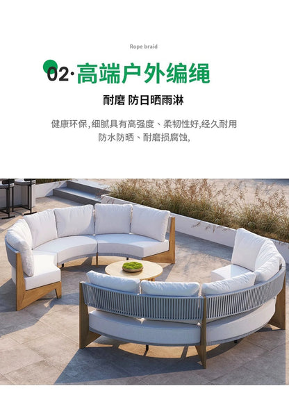 Outdoor sofa teak courtyard terrace leisure resort hotel outdoor deck rattan sofa garden furniture