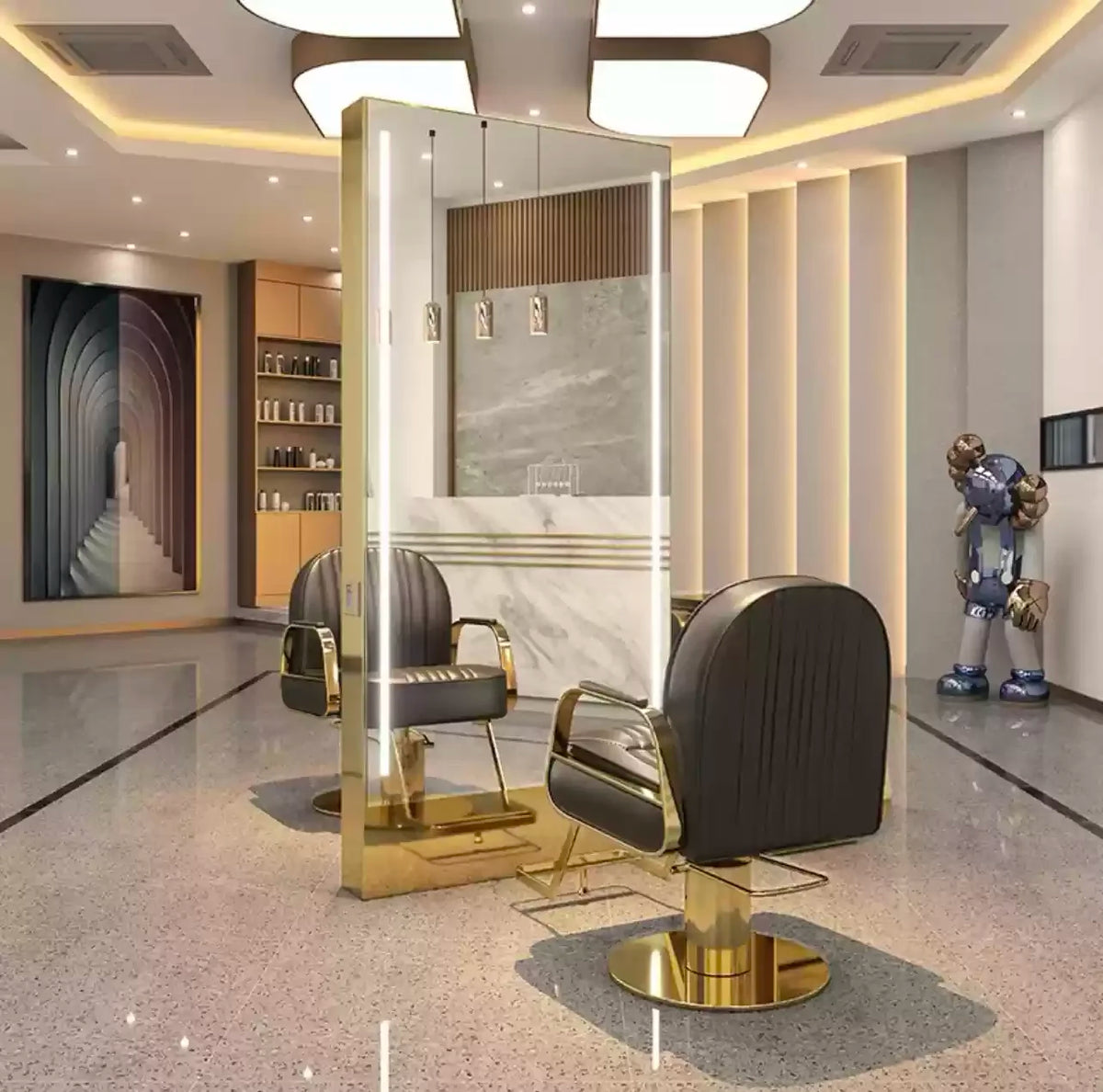 HJ Barber Shop Mirror Quick Cut Special Mirror Hair Salon Internet celebrity hair salon Full Lamp Mirror