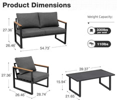 jz New Patio Furniture Set, 4 Pieces Outdoor  with Removeble, Washable and High-Resiliency Sponge Cushions