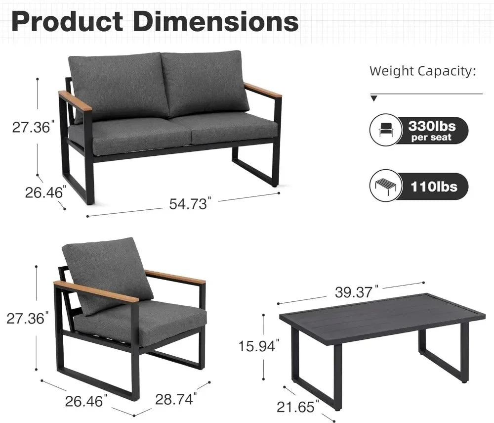 jz New Patio Furniture Set, 4 Pieces Outdoor  with Removeble, Washable and High-Resiliency Sponge Cushions