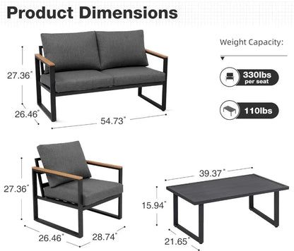 jz New Patio Furniture Set, 4 Pieces Outdoor  with Removeble, Washable and High-Resiliency Sponge Cushions