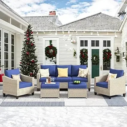 Wicker Patio Furniture Set Modern Outdoor Conversation  Sofa with Cushion and Ottomans for Garden, Poolside, Backyard