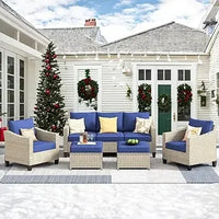 Wicker Patio Furniture Set Modern Outdoor Conversation  Sofa with Cushion and Ottomans for Garden, Poolside, Backyard