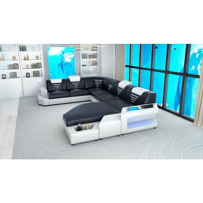 Leather Sofa Set U Combination Leather Corner Sofa Bed with Light Emitting Diode