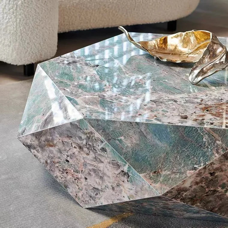 Postmodern tea table simple polygonal tea table Amazon green Italian light luxury rock slab special-shaped coffee table designer