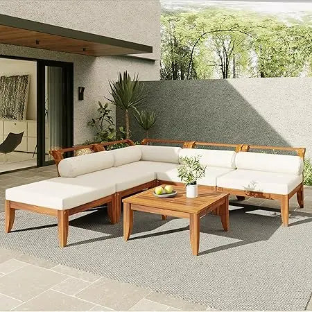 Furniture 6 Pieces Patio Furniture Set, Outdoor L-Shaped Sectional Sofa Set With Coffee Table, Conversation Seating Outdoor Fur