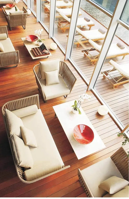 Outdoor Sofa Sunscreen Waterproof Courtyard Terrace Balcony Leisure Rattan Chair Sofa Double Card Seat Rattan Sofa Furniture