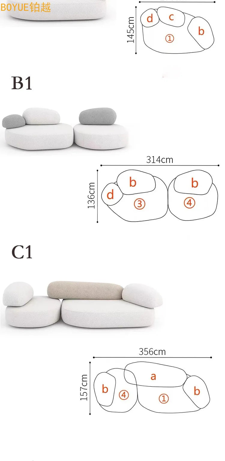 Italian minimalist pebble flat sofa modern minimalist combination colorful fabric module large flat sofa