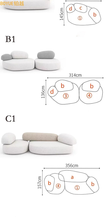 Italian minimalist pebble flat sofa modern minimalist combination colorful fabric module large flat sofa