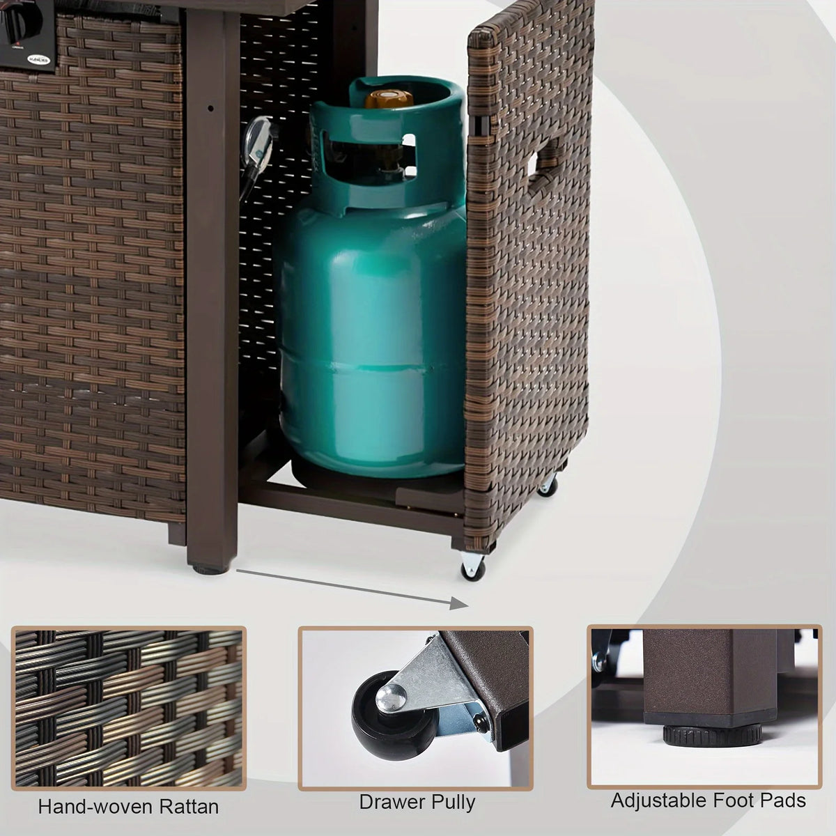 7 Pieces Outdoor Sectional Patio Furniture Set With Fire Pit Table Rattan Wicker Patio Sectional Conversation Set With Cushions