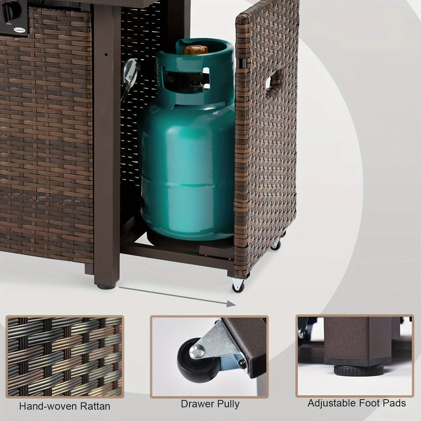 7 Pieces Outdoor Sectional Patio Furniture Set With Fire Pit Table Rattan Wicker Patio Sectional Conversation Set With Cushions