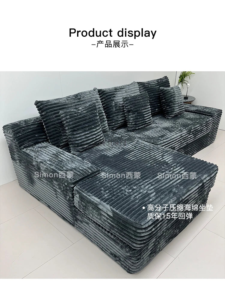 Compression sofa, rabbit plush thick striped extra wide sitting deep Shar Pei dog large plush sofa