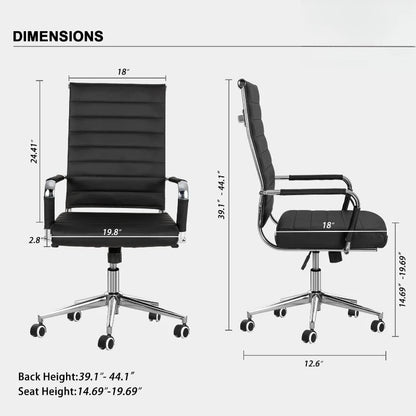 Black Conference Room Chairs, Modern Ergonomic PU Leather Office Desk Chair Ribbed for Office, High Back Executive Swive
