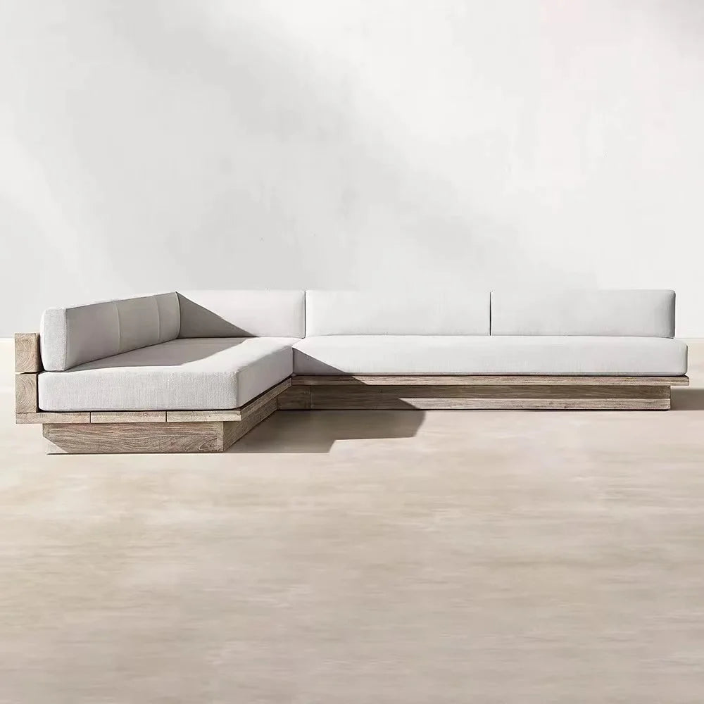 Modern Luxury Garden Outdoor Dining Table Large Sofa Set Burmese Teak Wood For Patio Terrace Beach Leisure Exterior Application