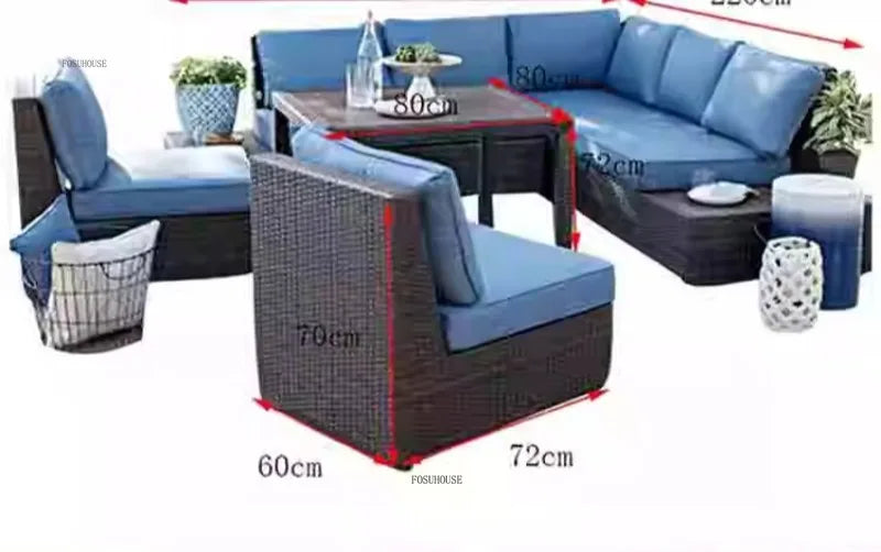 American Modern Courtyard Furniture Leisure Rattan Sofa Chairs Outdoor Country Corner Garden Sofas Patio Furniture Set a