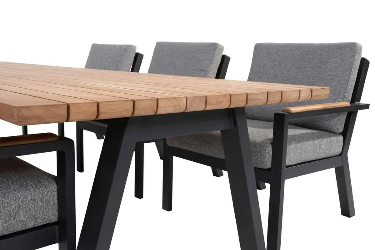 -Hotel Aluminium Dining Set Outdoor Rope Chairs Furniture Patio Metal Table And Chairs Garden Luxury Teak Wood Dining Table