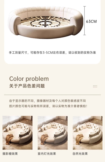Fabric Round Bed Cream Wind Simple Double Wedding Light Luxury Adult Comfortable Bed Unusual High Quality Muebles Furniture