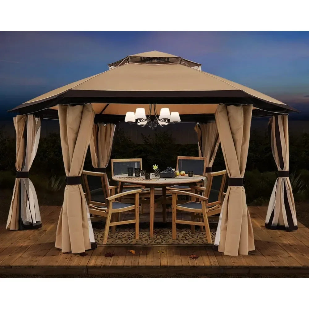 For 10'x10' Gazebos for Outdoor Hexagonal Gazebo with Netting and Privacy Curtains By, 120