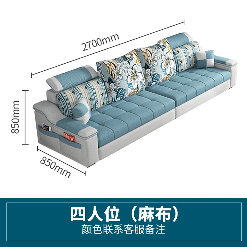 Modern minimalist Nordic fabric sofa with recliner family small apartment hotel living room bedroom