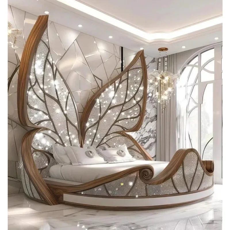 Princess  Butterfly Bed Villa Solid wood 2m bed 15 high French luxury bed bedroom custom