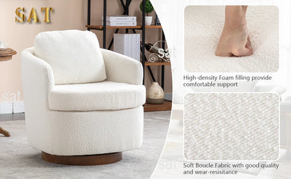 Hot Sales Hot Sales Modern Oversized Swivel Chair Boucle Sherpa Upholstered Barrel Armchair Wood Base White Accent Chair For Liv