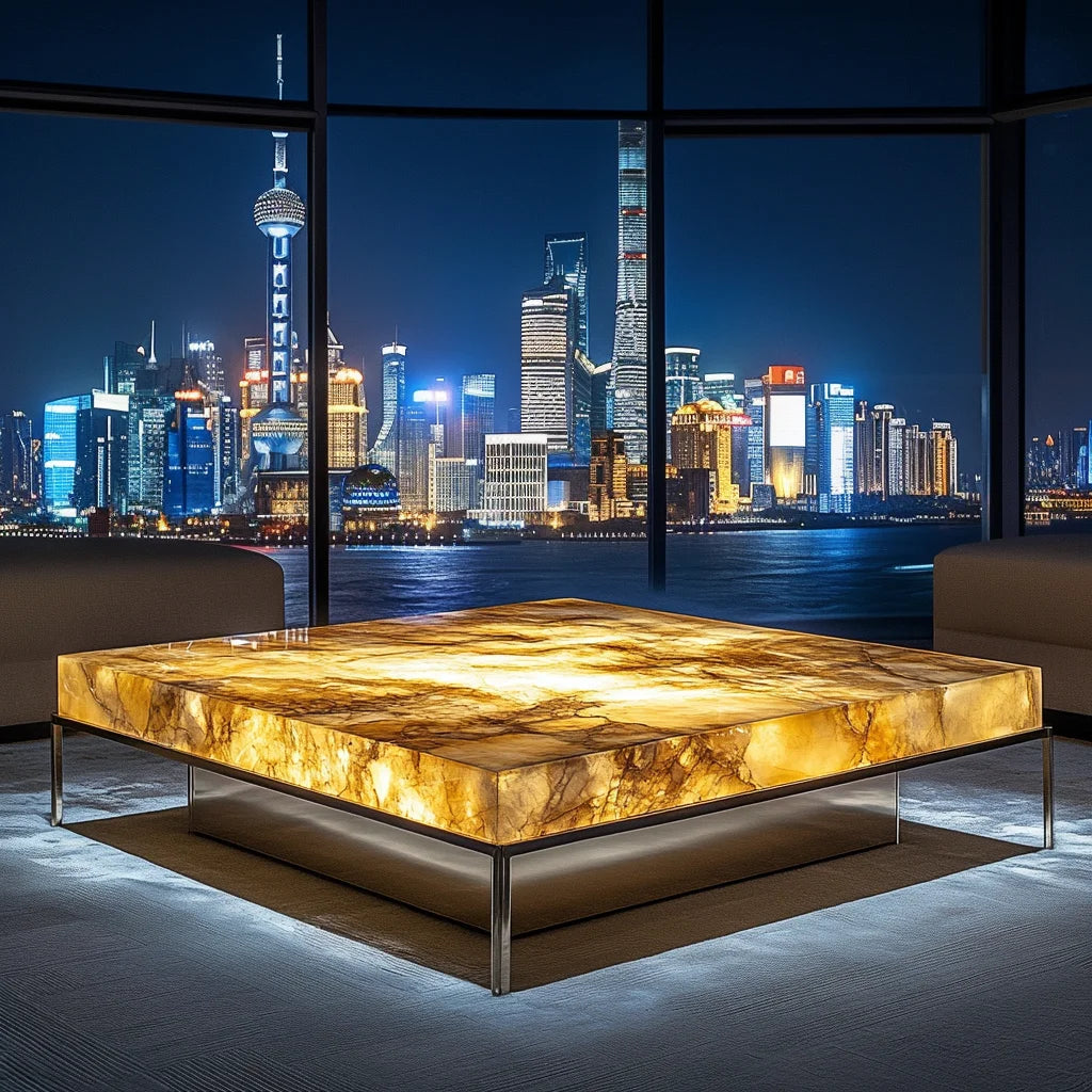 Square luminous jade coffee table villa living room marble high-end Venice brown home