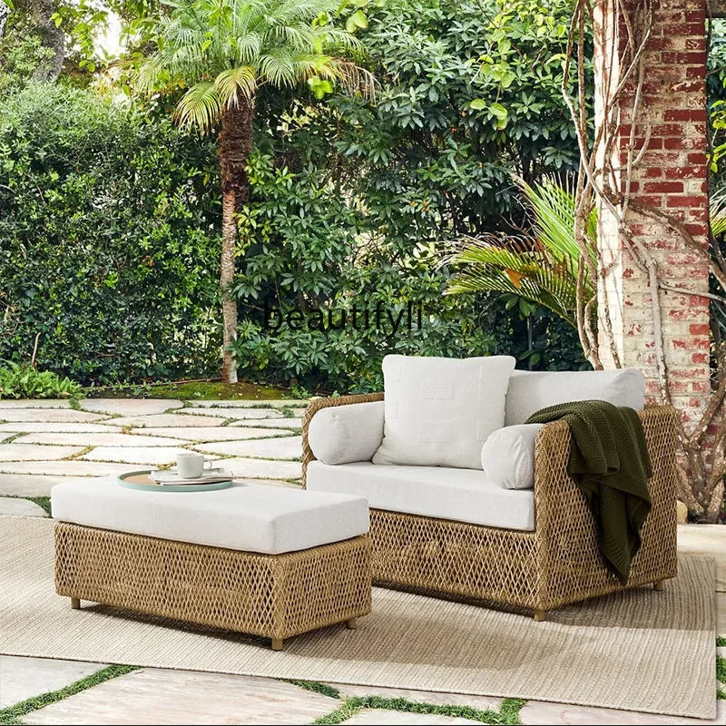 Southeast Asian Style Outdoor Rattan Sofa for Courtyard, Balcony, Garden, Terrace, Designer Sunroom, Leisure Rattan Sofa