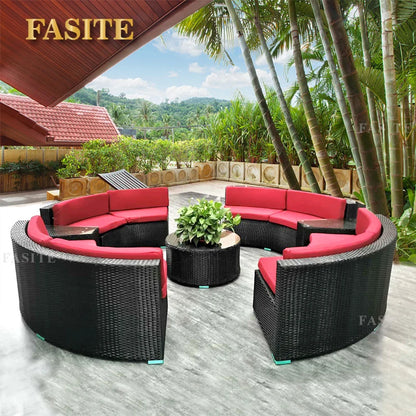 Outdoor circular rattan sofa chair, courtyard, outdoor rattan woven garden sofa combination