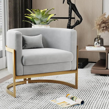 v Living Room Chair, Modern Gray Velvet Bucket Shaped Special Chair, Soft Padded Armchair, Bedroom Single Person Sofa