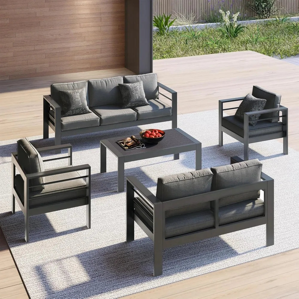 Outdoor Couch Aluminum Patio Furniture Sofa, 3 Seat All-Weather Metal Patio Couch with 5