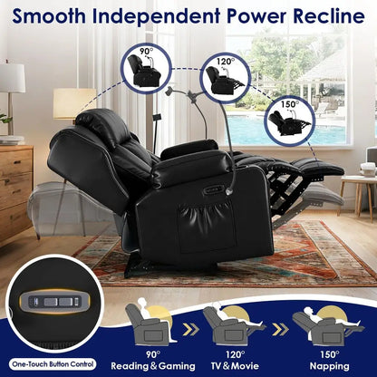 Power Loveseat Recliner Sofa with Console, PU Leather Dual Reclining Couch with Blue LED Lights, Bluetooth Speakers, USB Ports,