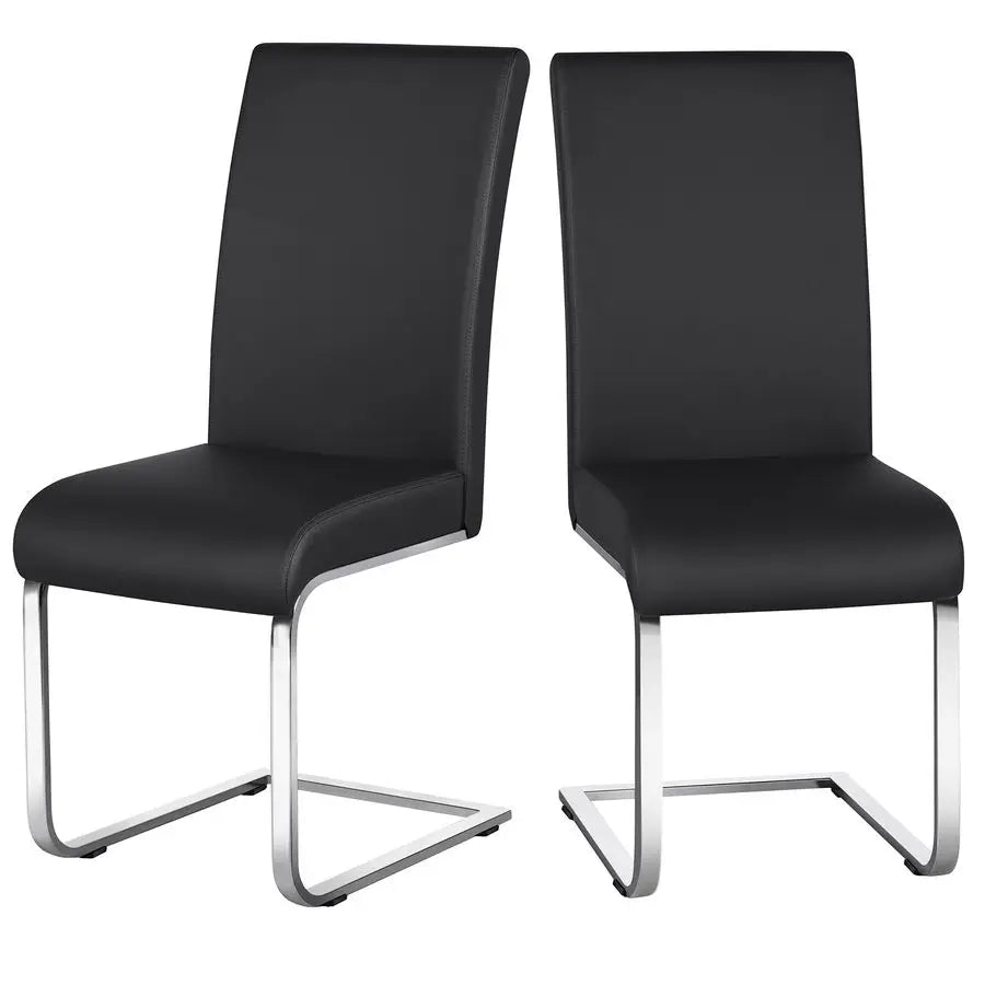 Dining Chairs Modern Leather High Back Dining Room Chairs with Metal Legs Home Kitchen Furniture Black, 2PCS
