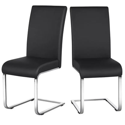 Dining Chairs Modern Leather High Back Dining Room Chairs with Metal Legs Home Kitchen Furniture Black, 2PCS