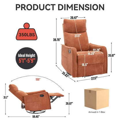 360 Swivel Rocking Recliner Chair for Adults, Nursery Rocking Chair with Heat and Massage, Glider Reclining Chair, Customized