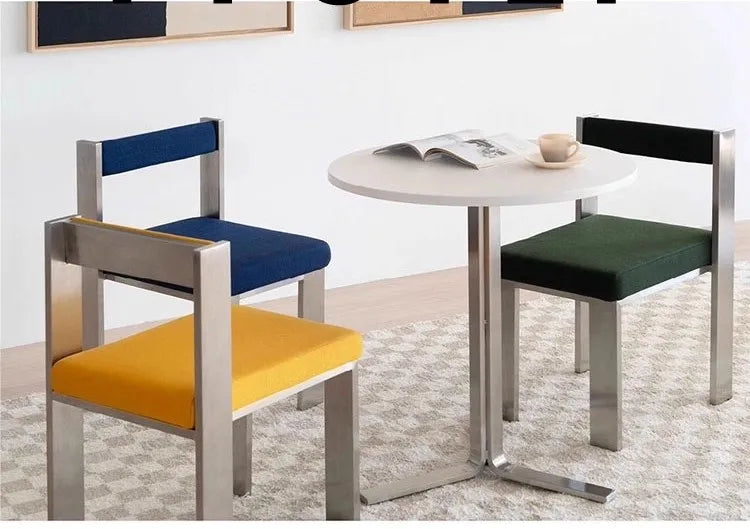 European Style Light luxury Retro Home Use Stainless Steel Dining Chair Advanced Design Living Room Bedroom Leisure Single Chair