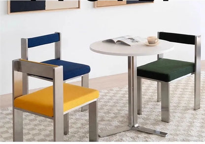European Style Light luxury Retro Home Use Stainless Steel Dining Chair Advanced Design Living Room Bedroom Leisure Single Chair