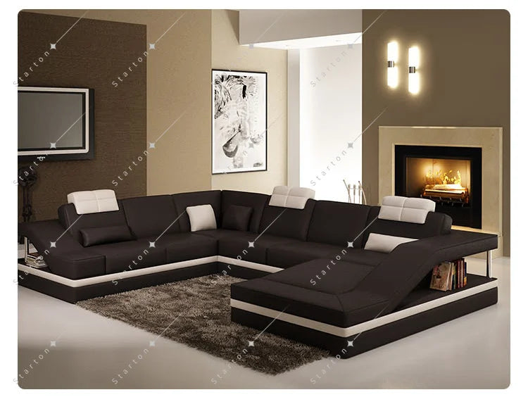 Modern Luxury Black Eco-pure Leather Italian Recliner Sofa Set Furniture Modular Sofa in Leather