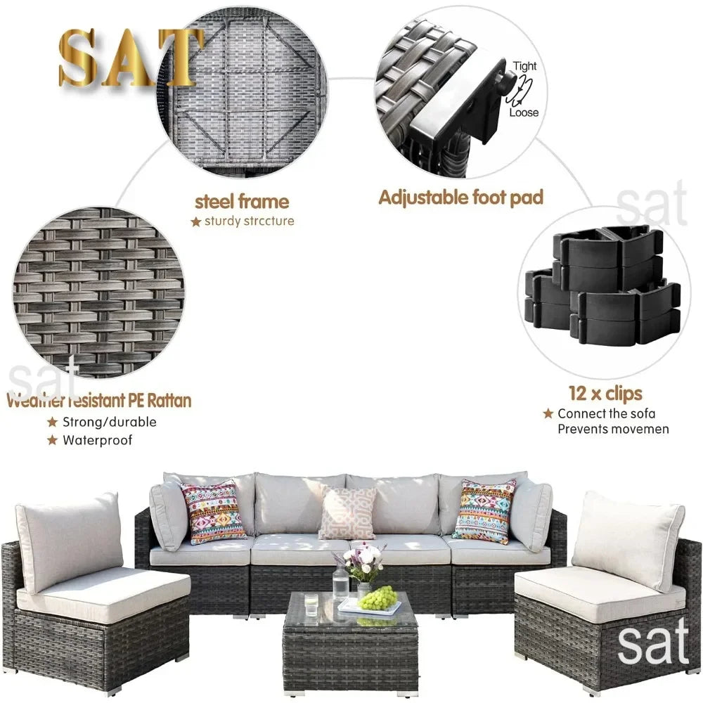 K 7-piece Outdoor Terrace Segmented Sofa Gray PE Wicker Furniture Dialogue Set Outdoor Sessions Gardens Sets Garden Patio