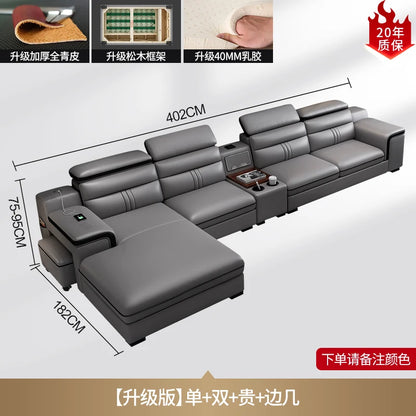 Genuine Leather Sofa Cowhide Modern Wireless Charging Smart Audio Sofa Living Room Corner Combination Divano Home Furniture