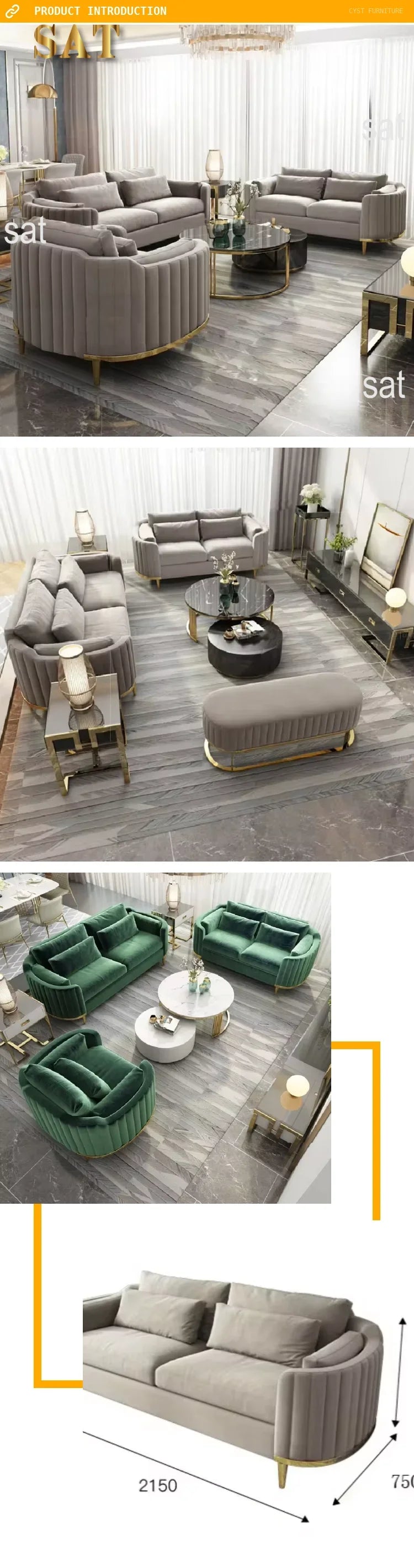 For Luxury Fabric Sofa Living Room Couch Furniture Curved Dresser Home Sofa Set1+2+3 for Italian Style Dubai